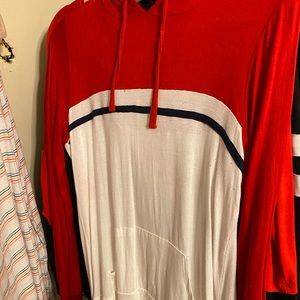 Red, White, & Navy Striped Hoodie